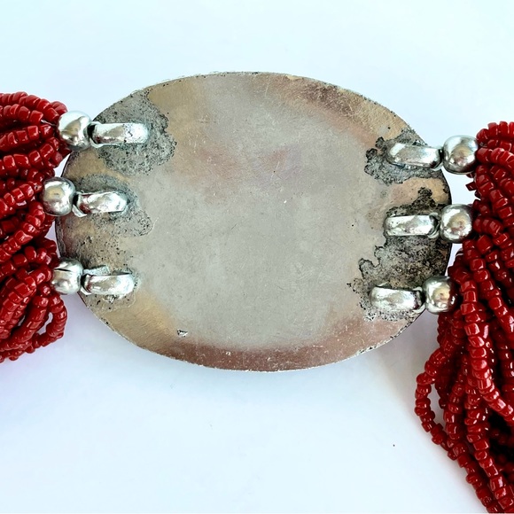 Vintage Hand Made Ethnic Tibetan Beaded Belt Red Seed Bead - Picture 5 of 16